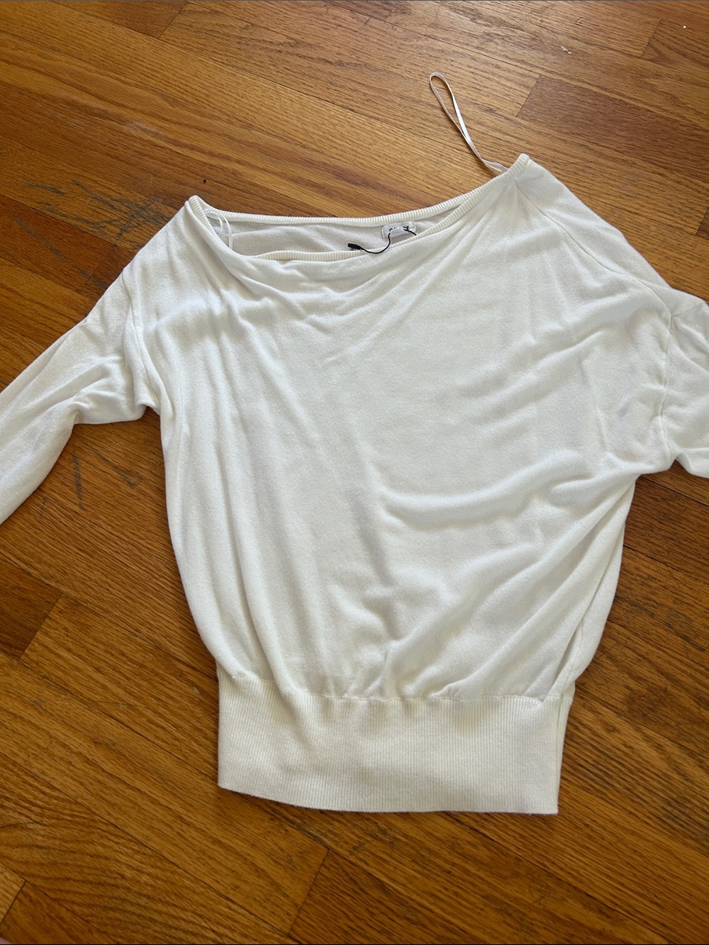 Garage Off-the-Shoulder White Lightweight Boatneck Sweater